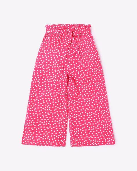 Polka Dot Print Culottes with Waist Tie-Up