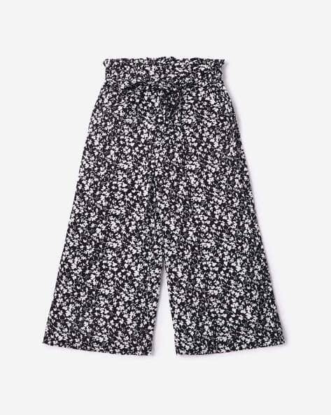 Floral Print Culottes with Waist Tie-Up