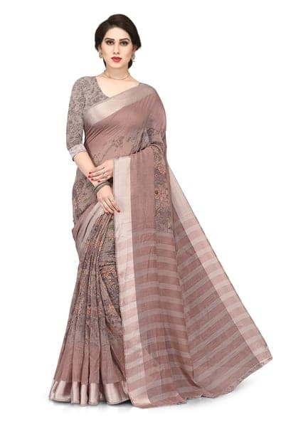 Floral Print Contrast Border Saree