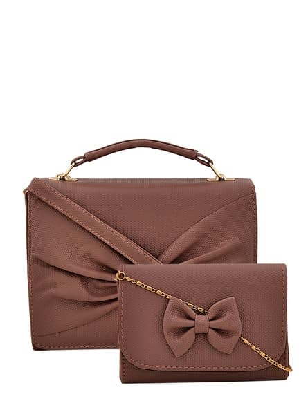 Textured Handbag with Sling Bag