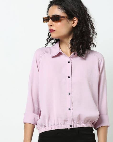 Textured Shirt with Cuffed Hemline