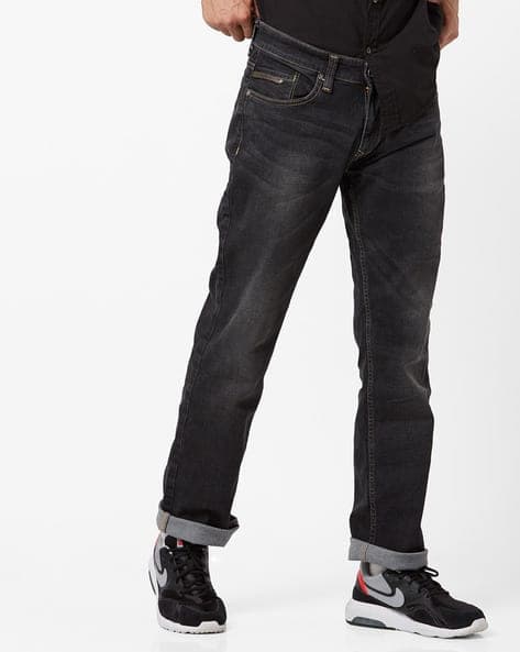 Lightly Washed Low-Rise Flared Jeans