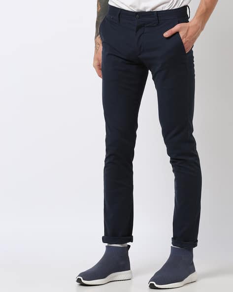 Slim Fit Mid-Rise Flat-Front Trousers