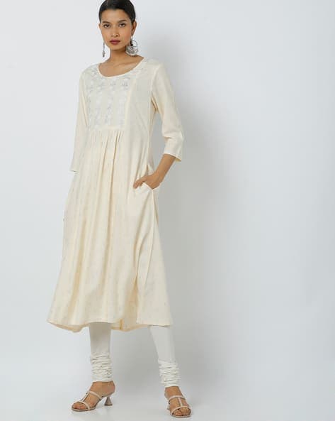 Foil Print A-line Kurta with Pockets