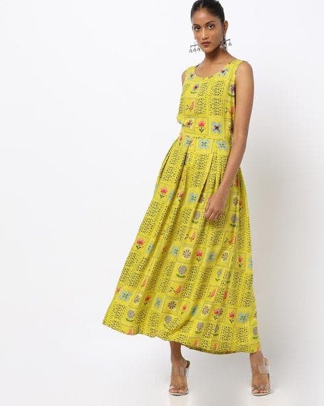 Printed Sleeveless Maxi A-line Dress