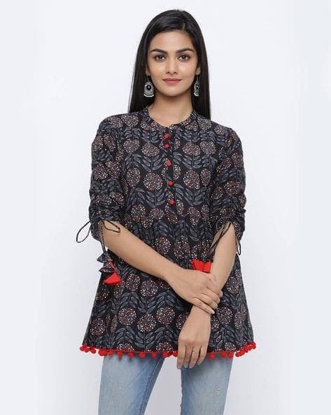 Floral Print Tunic with Tie-Up Detail