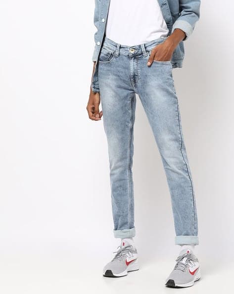 Heavy-Wash Slim Fit Low-Rise Jeans