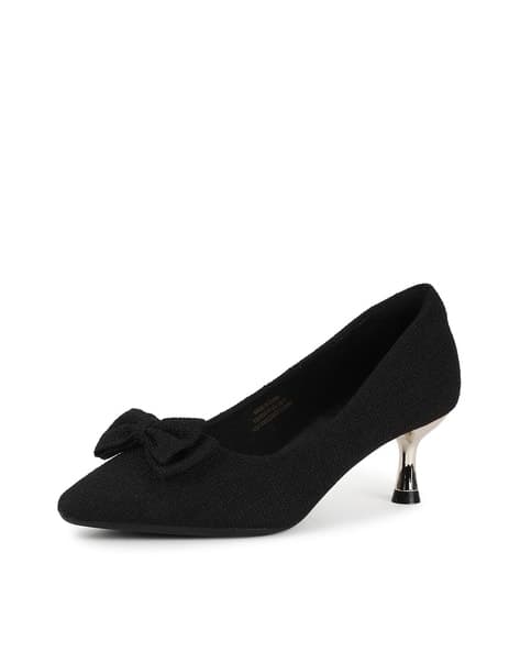 Textured Cone Heeled Shoes with Bow Accent