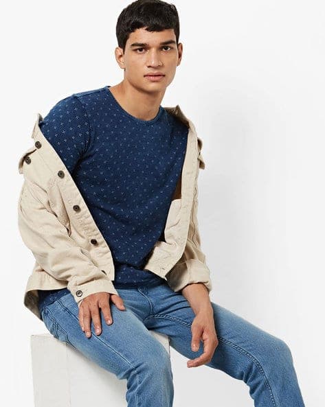 Cotton Micro Print Crew-Neck T-shirt