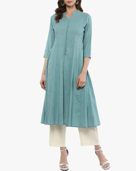 Flared Kurta with Band Collar