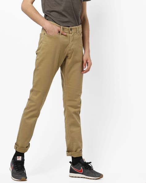 Mid-Rise Slim Fit Flat-Front Trousers
