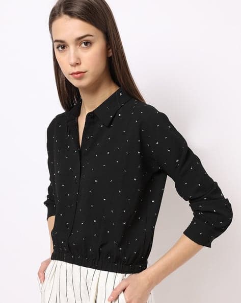 Text Print Shirt with Elasticated Hemline