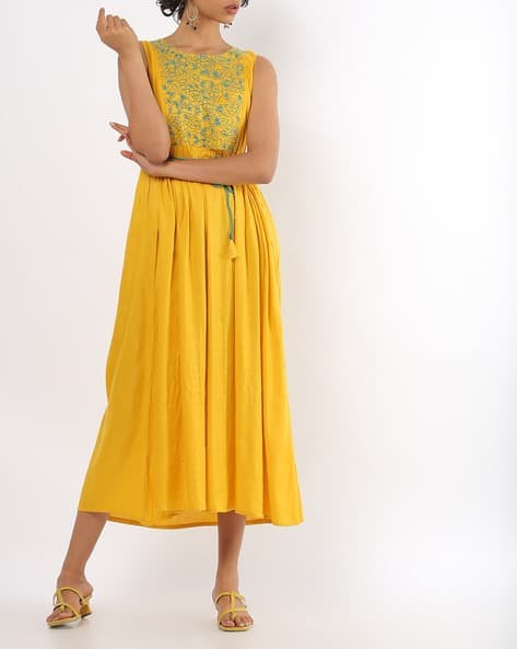 Sleeveless Embroidered Fit & Flared Dress