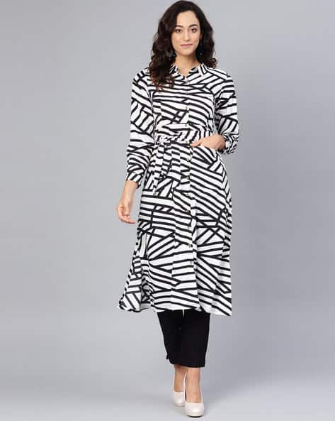 Printed Button-Down Straight Kurta with Tie-Up