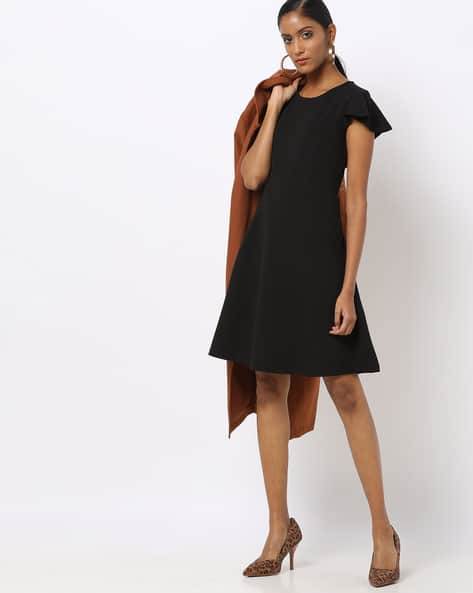 Skater Dress with Ruffled Sleeves