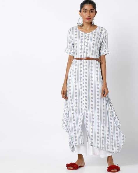 Floral Print Maxi A-line Dress with Belt