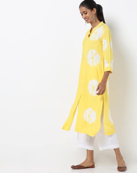 Tie & Dye Kurta with Notched Band Collar