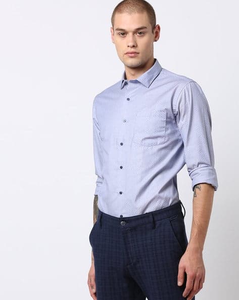 Ditsy Print Slim Fit Shirt with Patch Pocket