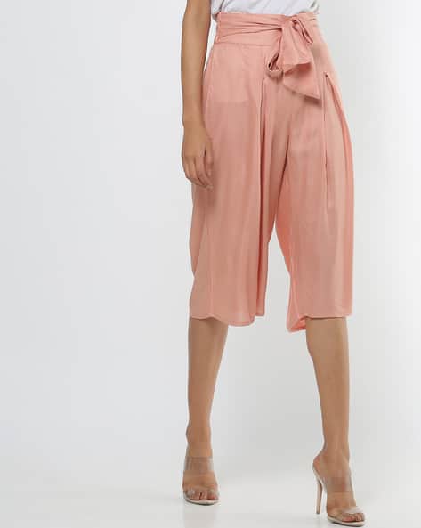 Pleat-Front Culottes with Waist Tie-Up