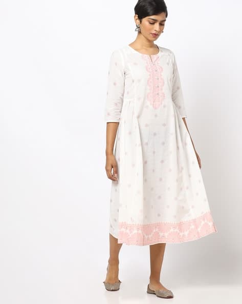 Floral Print A-line Dress with Notched Neckline