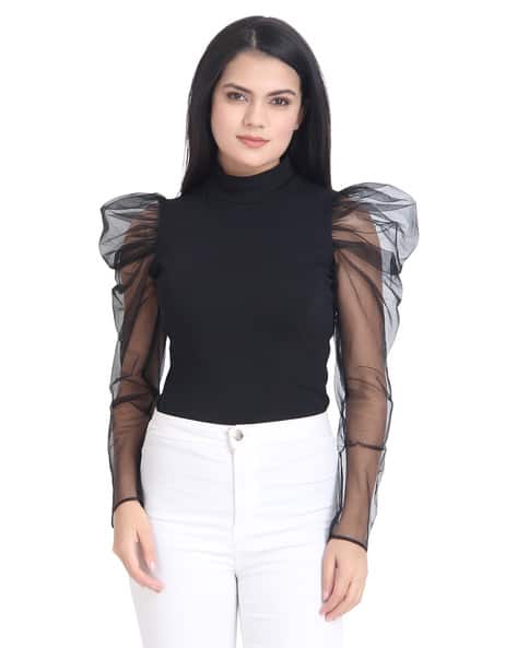 Slim Fit Top with Sheer Sleeves