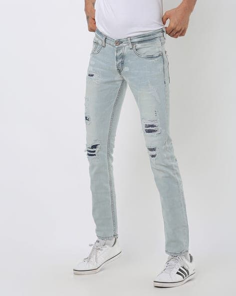Low-Rise Skinny Fit Distressed Jeans