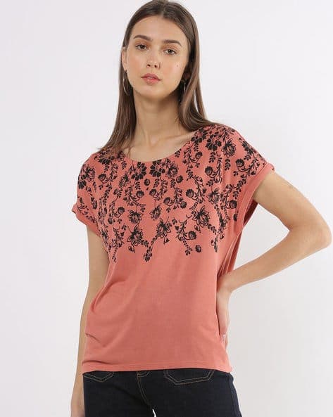 Floral Print Top with Extended Sleeves
