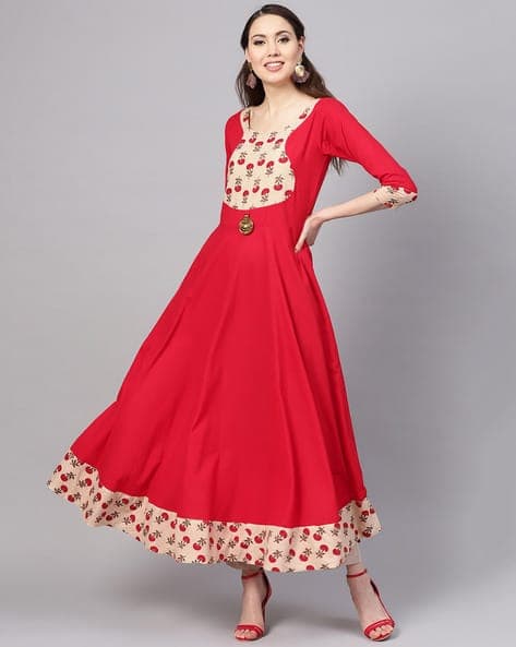 Flared Kurta with Printed Panels