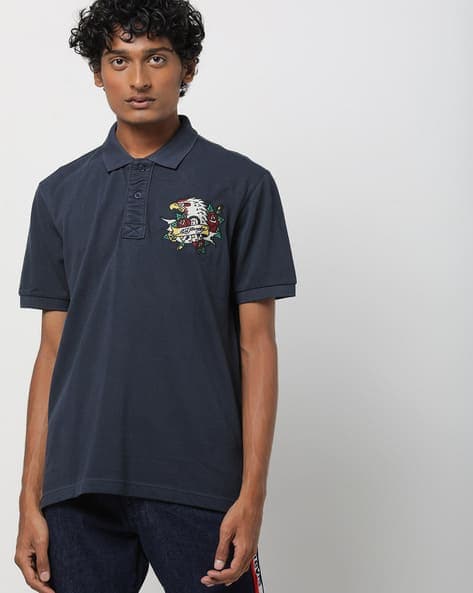 Slim Fit Polo T-shirt with Embroidered Brand Applique
