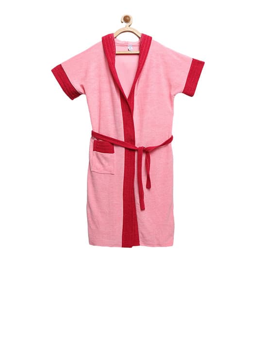 ELEVANTO Kids Pink & Red Colourblocked BATHKIDOO Bath Robe