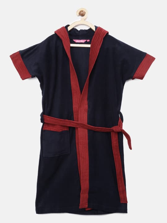 Sand Dune Girls Navy & Maroon Hooded Bathrobe