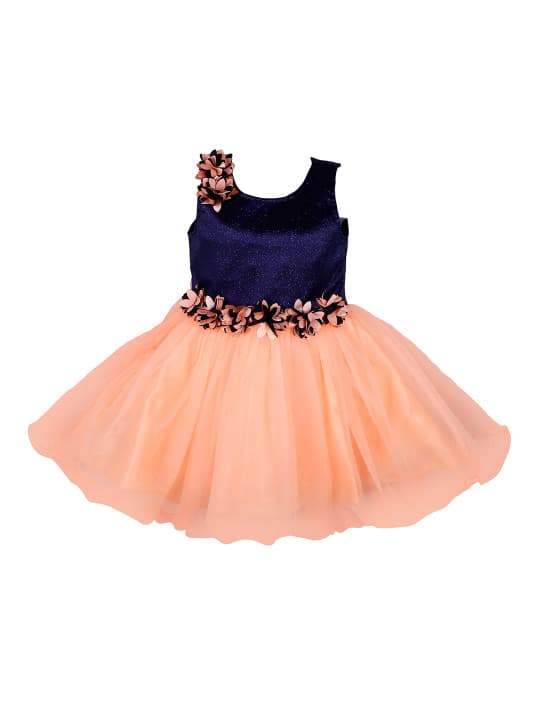 Wish Karo Girls Peach-Coloured Colourblocked Fit and Flare Dress