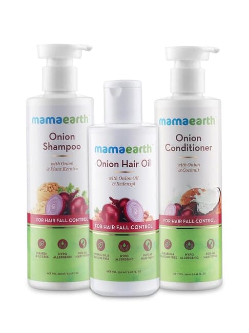 Mamaearth Anti Hair Fall Spa Range with Onion Hair Oil + Onion Shampoo + Onion Conditioner - 550 ml
