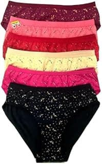 LuvreenaPack of 6 Women's Cotton Hipster Innerwear Floral Printed Panties Assorted Briefs with Elastic Inner Wear Multicolor