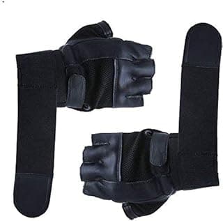Leather Gym Gloves with Wrist Support for Men & Women (Free Size, Black)