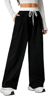 You ForeverWomen's Wide Leg Casual Pants, High Waist Cotton Blend, Drawstring, Light Colour, Relaxed Fit