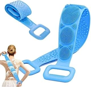 Suzec Silicone Body Back Scrubber, Double Side Bathing Brush for Skin Deep Cleaning Massage, Dead Skin Removal Exfoliating Belt for Shower, Easy to Clean,Body Brush for Bathing All Skin Type