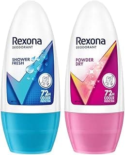 Rexona Shower Fresh Underarm Roll On Deodorant (50 ML), and Powder Dry Underarm Roll Deodorant on (50ML), Long-Lasting 72 Hours Odour Protection | Alcohol-Free Formula, Dermatologically Tested | (Combo of 2)