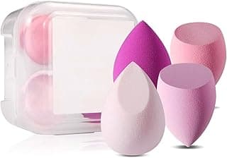 Gleva 4Pcs Makeup Blender Sponge Set, Soft Egg Shaped Blending Puff For Flawles Makeup, Blender for Liquid Foundation, Cream, Powder, Wet And Dry Makeup Applicator For Girls, Women (Pink) Pink