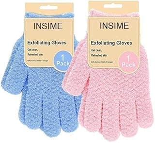 INSIME Premium Skin exfoliating Shower body gloves for bathing (2 pairs) | Dual texture Hydro Body scrub Deep Exfoliate gloves for dead skin | Spa massage, body scrubber, bathing hand gloves for Women & Men