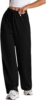 Q - RIOUSWomen's Wide Leg High Waisted Baggy Lounge Sweat Pants Drawstring Athletic Flared Joggers with Pockets