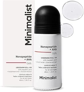 Minimalist Underarm Roll On Deodorant with Nonapeptide + AHA BHA 06% | Controls Odour & Fades Darkness | Fragrance & Aluminium Free | Exfoliating Deo For Women & Men | 40ml