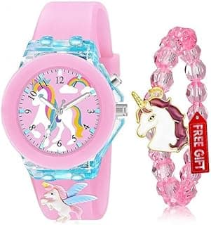 3 Pieces Kids Unicorn Watch Rabbit Watch Unicorn Bracelet Waterproof Toddler Analog Watch Light Watch Unicorn Christmas Valentine Day Gift for 3-10 Year Girls