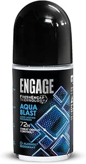 Engage Aqua Blast Underarm Roll On Deo for Men|72 Hour Sweat & Odour Protection| Advanced Antiperspirant Formula|FreshEncap Technology |Non Sticky| 0% Alcohol | Dermatologically tested|50ml