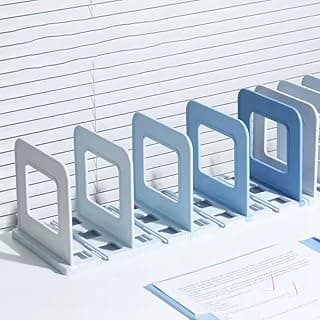 Gopendra File Organizer Rack | Foldable File Sorter Office Desk Accessories | Durable & Sturdy | Easy Assembly | Book Holder Magazine Stand | for Office, Home (Blue, 4 Compartment)