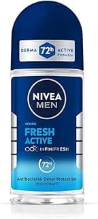 NIVEA MEN Fresh Active 50ml Deo Underarm Roll On | With Fresh Ocean Extracts Scent| 72 H Freshness| 0% Alcohol | Dermatologically Approved & Paraben Free Formula