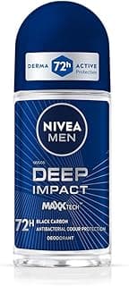 NIVEA MEN Deep Impact Freshness Underarm Roll On Deodorant for Men with Black Carbon | Long Lasting Antiperspirant Roll On for Body Odour Control | Alcohol Free Underarm Deodorant Roll On 50ml