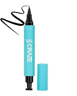 SWISS BEAUTY Craze 2-N 1 Gel Semi-Matte Eyeliner With Wing Stamp | Waterproof And Smudgeproof Eyeliner With Fine Tip For Precise Application | Black, 2.8Ml Gel