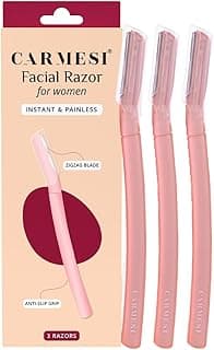 Carmesi Reusable Face Razor for Women Facial Hair- 3 Razors | Instant & Painless Hair Removal | For Eyebrows, Upper Lip, Forehead, Peach Fuzz, Chin and Sideburns | Dermaplaning Tool