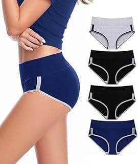 DIVING DEEPCotton Underwear for Women, Hipster Briefs Panties for Women, Womens High Waist Cotton Underwear, Women's Panties - (Pack of 4)